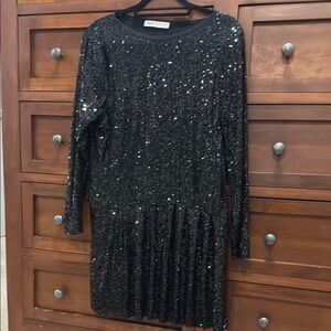 H&M Black Sequin Long Sleeve Sheath Dress